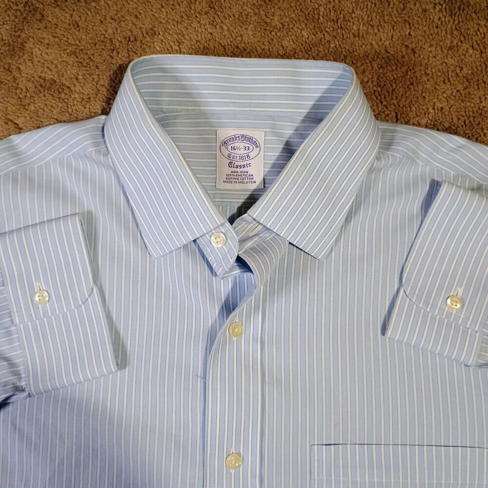 Brooks Brothers Dress Shirt 16.5/33 Classic Fit Suprima Cotton Pin Striped